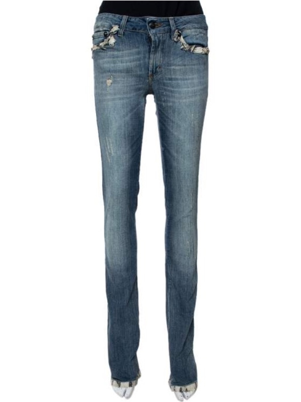 Just Cavalli Womens Lace Trim Straight Fit Jeans 26/40 Light Wash Denim Italy